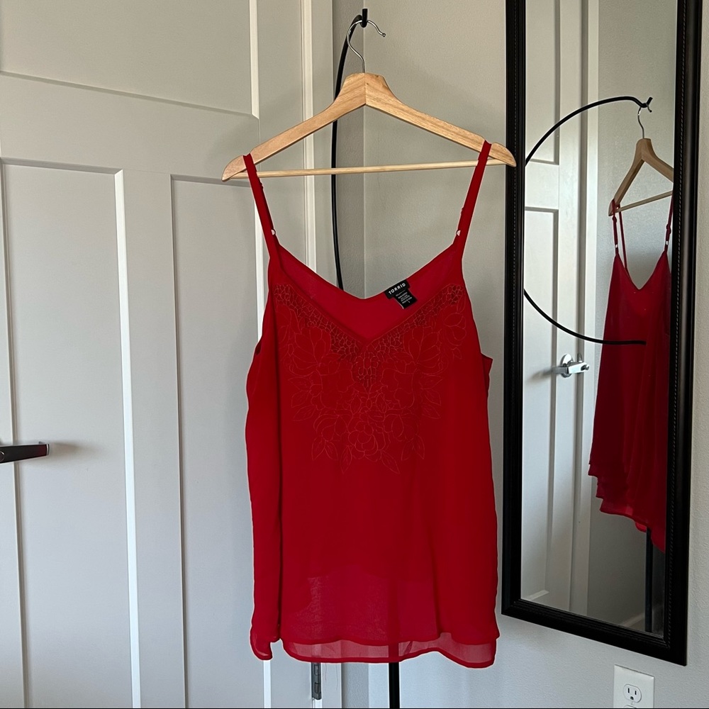 Beautiful Flowy Sheer Tank Top Blouse with Floral Embroidery Detail from Torrid
